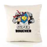Housse de Coussin Premium Super Boucher - Coton Canvas Fairtrade Beige Idée Cadeau Décoration Canapé