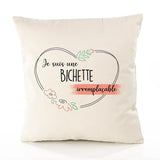 Housse de Coussin Premium Bichette irremplaçable - Coton Canvas Fairtrade Beige Idée Cadeau Décoration Canapé