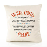 Housse de Coussin Premium Un Jean-Charles Aussi génial - Coton Canvas Fairtrade Beige Idée Cadeau Décoration Canapé