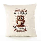 Housse de Coussin Premium La Boulangère Chouette Grain - Coton Canvas Fairtrade Beige Idée Cadeau Décoration Canapé 40x40