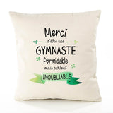 Housse de Coussin Premium Merci Gymnaste Inoubliable Femme - Coton Canvas Fairtrade Beige Idée Cadeau Décoration Canapé