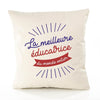 Housse de Coussin Premium Educatrice Meilleure Monde - Coton Canvas Fairtrade Beige Idée Cadeau Décoration Canapé