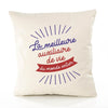 Housse de Coussin Premium auxiliaire de Vie Meilleure Monde - Coton Canvas Fairtrade Beige Idée Cadeau Décoration Canapé