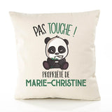 Housse de Coussin Premium Marie-Christine Pas Touche Panda - Coton Canvas Fairtrade Beige Idée Cadeau Décoration Canapé 40x40