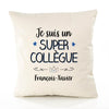 Housse de Coussin Premium François-Xavier Un Super Collègue - Coton Canvas Fairtrade Beige Idée Cadeau Décoration Canapé