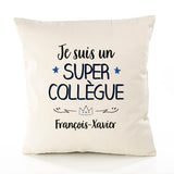 Housse de Coussin Premium François-Xavier Un Super Collègue - Coton Canvas Fairtrade Beige Idée Cadeau Décoration Canapé