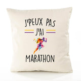 Housse de Coussin Premium Marathon 2 Version Blanc - Coton Canvas Fairtrade Beige Idée Cadeau Décoration Canapé