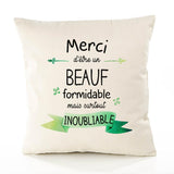 Housse de Coussin Premium Merci Beauf Inoubliable - Coton Canvas Fairtrade Beige Idée Cadeau Décoration Canapé