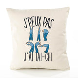 Housse de Coussin Premium Tai chi Version Blanc - Coton Canvas Fairtrade Beige Idée Cadeau Décoration Canapé