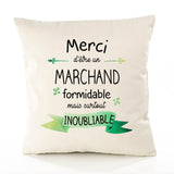 Housse de Coussin Premium Merci Marchand Inoubliable - Coton Canvas Fairtrade Beige Idée Cadeau Décoration Canapé