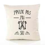 Housse de Coussin Premium j'peux Pas Ski Version Blanc - Coton Canvas Fairtrade Beige Idée Cadeau Décoration Canapé 40x40