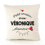 Housse de Coussin Premium Veronique d'amour - Coton Canvas Fairtrade Beige Idée Cadeau Décoration Canapé 40x40
