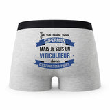 Caleçon Je ne suis Pas Super-héros mais Je suis Viticulteur - Humour Boxer Gris Cadeau