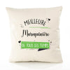 Housse de Coussin Premium Maroquinière Meilleure Temps Femme - Coton Canvas Fairtrade Beige Idée Cadeau Décoration Canapé