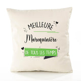 Housse de Coussin Premium Maroquinière Meilleure Temps Femme - Coton Canvas Fairtrade Beige Idée Cadeau Décoration Canapé