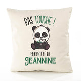 Housse de Coussin Premium Jeannine Pas Touche Panda - Coton Canvas Fairtrade Beige Idée Cadeau Décoration Canapé 40x40