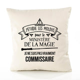 Housse de Coussin Premium commissaire Ministère Magie Homme - Coton Canvas Fairtrade Beige Idée Cadeau Décoration Canapé