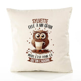 Housse de Coussin Premium Sylvette Chouette Grain - Coton Canvas Fairtrade Beige Idée Cadeau Décoration Canapé