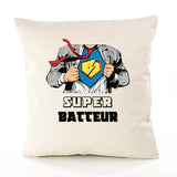 Housse de Coussin Premium Super Batteur - Coton Canvas Fairtrade Beige Idée Cadeau Décoration Canapé