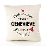 Housse de Coussin Premium Genevieve d'amour - Coton Canvas Fairtrade Beige Idée Cadeau Décoration Canapé 40x40
