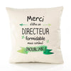 Housse de Coussin Premium Merci Directeur Inoubliable - Coton Canvas Fairtrade Beige Idée Cadeau Décoration Canapé