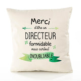 Housse de Coussin Premium Merci Directeur Inoubliable - Coton Canvas Fairtrade Beige Idée Cadeau Décoration Canapé