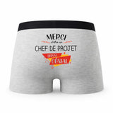 Caleçon Merci Chef De Projet Génial - Humour Boxer Gris Idée Cadeau