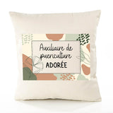 Housse de Coussin Femme Auxiliaire de puériculture Adorée Design Graphique déco Salon canapé Chambre Cadeau Femme Anniversaire noël Coussin décoratif Motif Floral