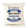 Housse de Coussin Premium Je ne suis Pas superhomme mais Je suis Puériculteur Donc C'est Presque pareil - Coton Canvas Fairtrade Beige Idée Cadeau Décoration Canapé 40x40