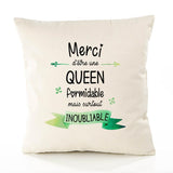 Housse de Coussin Premium Merci Queen Inoubliable Femme - Coton Canvas Fairtrade Beige Idée Cadeau Décoration Canapé