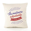 Housse de Coussin Premium adjudante Meilleure Monde - Coton Canvas Fairtrade Beige Idée Cadeau Décoration Canapé