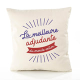 Housse de Coussin Premium adjudante Meilleure Monde - Coton Canvas Fairtrade Beige Idée Cadeau Décoration Canapé