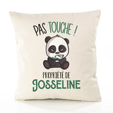 Housse de Coussin Premium Josseline Pas Touche Panda - Coton Canvas Fairtrade Beige Idée Cadeau Décoration Canapé 40x40
