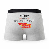 Caleçon Merci Documentaliste Génial - Humour Boxer Gris Idée Cadeau