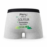 Caleçon Merci Golfeur Inoubliable - Humour Boxer Gris Idée Cadeau