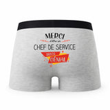 Caleçon Merci Chef De Service Génial - Humour Boxer Gris Idée Cadeau
