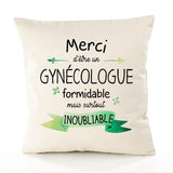 Housse de Coussin Premium Merci Gynécologue Inoubliable - Coton Canvas Fairtrade Beige Idée Cadeau Décoration Canapé