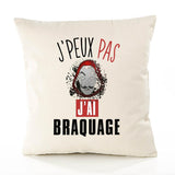 Housse de Coussin Premium braquage Version Blanc - Coton Canvas Fairtrade Beige Idée Cadeau Décoration Canapé