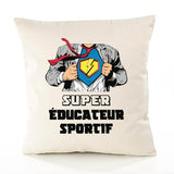 Housse de Coussin Premium Super ÉDUCATEUR Sportif - Coton Canvas Fairtrade Beige Idée Cadeau Décoration Canapé
