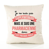 Housse de Coussin Premium pharmacienne Superwomen - Coton Canvas Fairtrade Beige Idée Cadeau Décoration Canapé