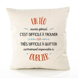Housse de Coussin Premium Un Téo Aussi génial - Coton Canvas Fairtrade Beige Idée Cadeau Décoration Canapé