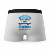 Caleçon Beau-Papa Gendarme - Humour Boxer Gris Idée Cadeau Fête des Pères