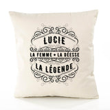 Housse de Coussin Premium Lucie Déesse légende Noire - Coton Canvas Fairtrade Beige Idée Cadeau Décoration Canapé 40x40