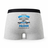 Caleçon Papa Policier - Humour Boxer Gris Idée Cadeau Fête des Pères
