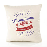 Housse de Coussin Premium greffière2 Meilleure Monde - Coton Canvas Fairtrade Beige Idée Cadeau Décoration Canapé 40x40