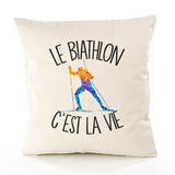 Housse de Coussin Premium Biathlon - Coton Canvas Fairtrade Beige Idée Cadeau Décoration Canapé