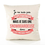 Housse de Coussin Premium snowboardeuse Superwomen - Coton Canvas Fairtrade Beige Idée Cadeau Décoration Canapé