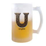 Verre à Bière Ulysse Lettre Viking | Chope de Bière Pinte | Idée Cadeau Prénom Motard Jeux de Rôle Vidéo Anniversaire Papa Collègue Départ Retraite Noël