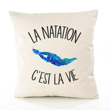 Housse de Coussin Premium Natation - Coton Canvas Fairtrade Beige Idée Cadeau Décoration Canapé