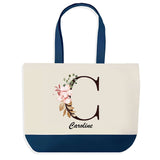 Sac de shopping bleu Caroline Lettre Fleur